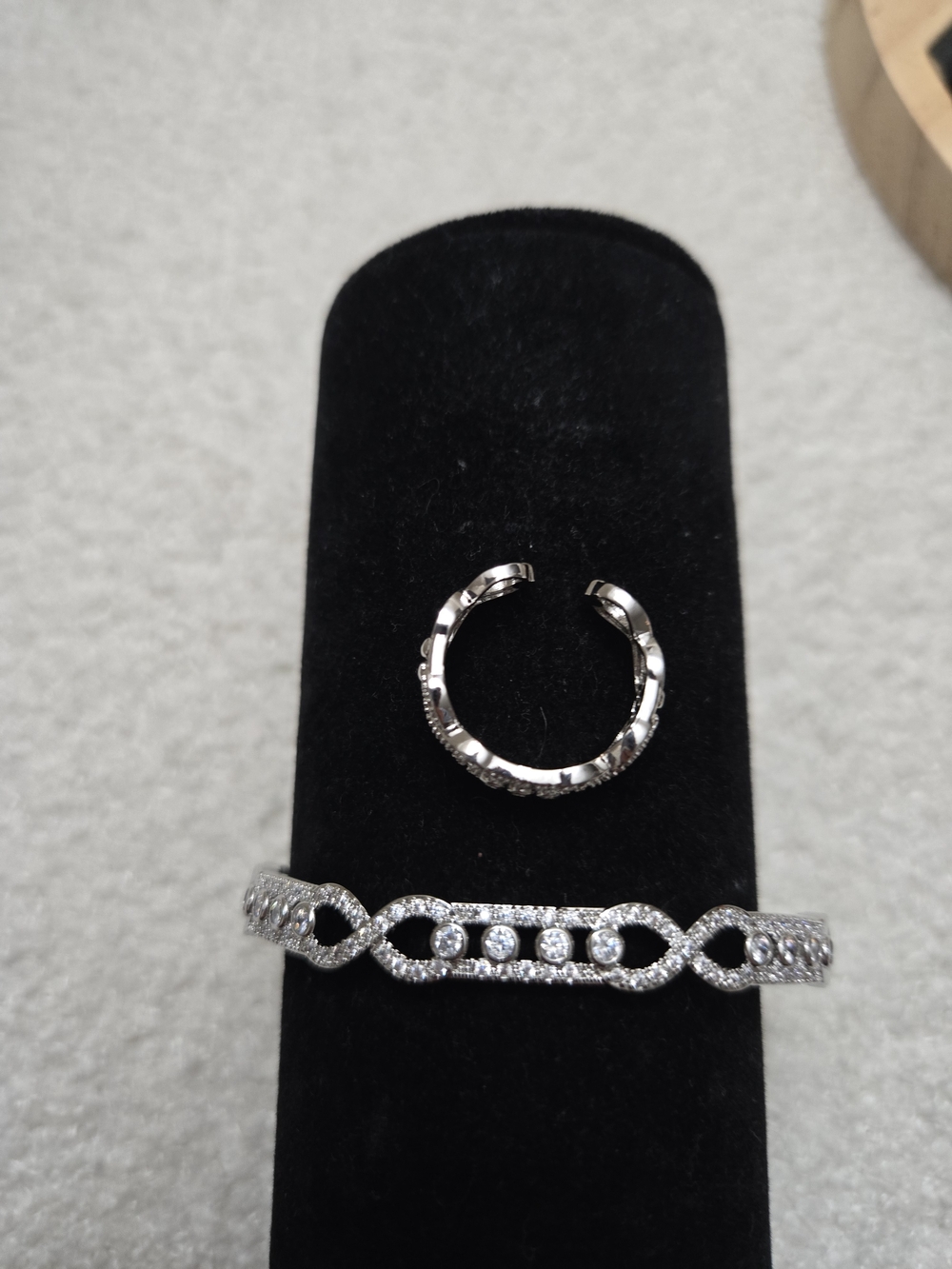 Silver Crystal Loop Bracelet and Ring Set